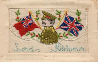 Rare: Lord Kitchener: 1916: Ww1 Patriotic Embroidered Silk Postcard