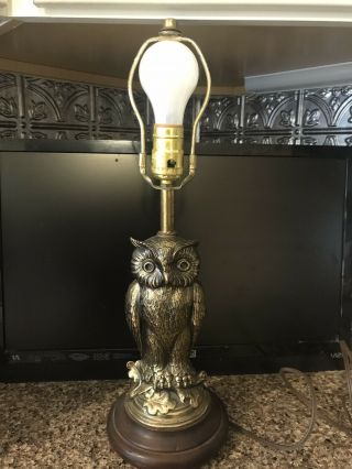 Vtg Metal Brass ? Owl Table Lamp L & Lwmc 1970 