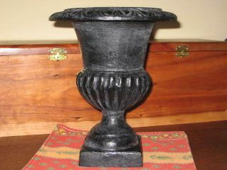 Antique French Black Cast Iron Medici Neoclassical Heavy Planter Urn 9 " Tall