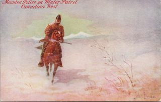 Mounted Police On Winter Patrol Canadian West Nwmp John Innes Postcard G52