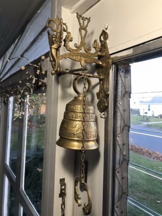 Vintage Large Brass Church Bell Knocker Angel Ovime - Tangit Vocem - Meam - A