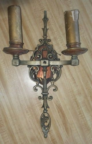 Antique Brass Bronze Spanish Revival Gothic Arts & Crafts Wall Sconce To Restore