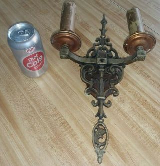 ANTIQUE BRASS BRONZE SPANISH REVIVAL GOTHIC ARTS & CRAFTS WALL SCONCE TO RESTORE 2