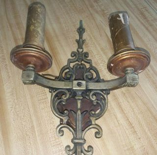 ANTIQUE BRASS BRONZE SPANISH REVIVAL GOTHIC ARTS & CRAFTS WALL SCONCE TO RESTORE 3