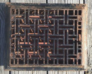 Old Vtg Antique Cast Iron Art & Craft Floor Grate Heating Vent Metal Register