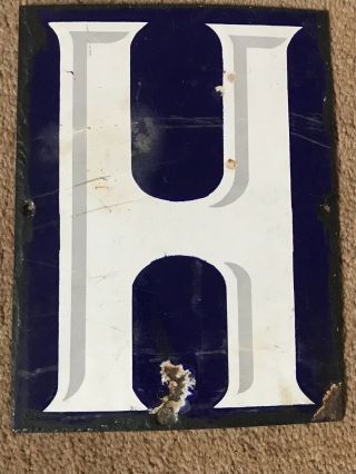 Vintage Large Enamel Blue And White Letter H Sign Henry Harry Hannah Hope