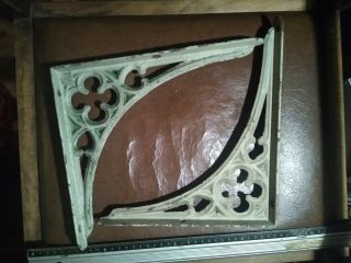 Antique Vintage Gothic Cast Iron Shelf Brackets Large Paint 24 X30 Cm