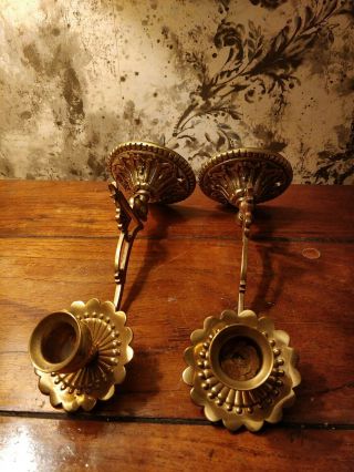 A Lovely Antique Brass Art Nouveau Style Piano Candle Wall Sconces