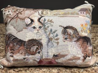 Vtg Needlepoint French Country Kitten Cat Accent Throw Pillow,  Imperial Elegance