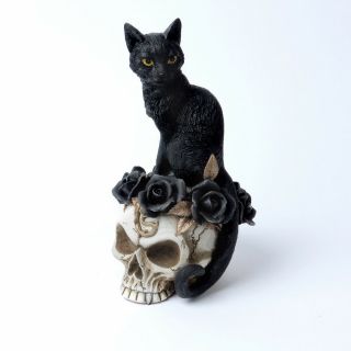 Alchemy Gothic Black Cat Skull Grimalkin ' s Ghost Desk Decor Goth Kitty Gift V71 2