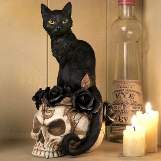 Alchemy Gothic Black Cat Skull Grimalkin ' s Ghost Desk Decor Goth Kitty Gift V71 3
