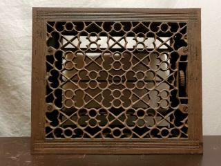 Antique Victorian Cast Iron Floor Vent Grate Register Louvers Decorative 12×14