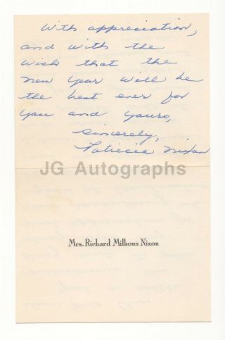 Pat Nixon U.  S.  First Lady Authentic Hand - Written Autographed Letter Ans
