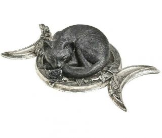Alchemy Gothic Triple Moon Sleeping Black Cat Ornament Wiccan Kitty Crescent V90