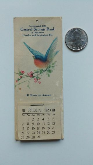 Central Savings Bank Of Baltimore - 1923 Advertising Calendar - Vintage Antique