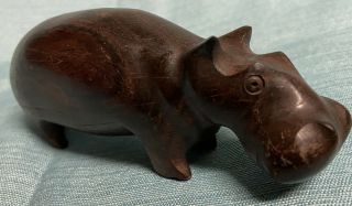 Hand Carved Dark Wood Hippopotamus Hippo Sculpture Wooden Art Figurine