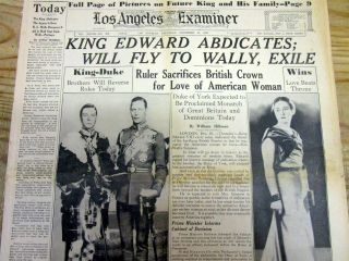 1936 Newspaper King Edward Viii Of England Abdicates Throne To Marry Mrs Simpson