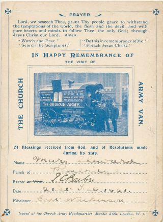 Pembridge The Church Army Van Flier In Happy Remembrance Of The Visit 1921