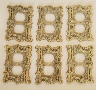 Vtg Hollywood Regency Wall Outlet Covers At&hc 1967 Amer.  Tack Set Of 6 Brass