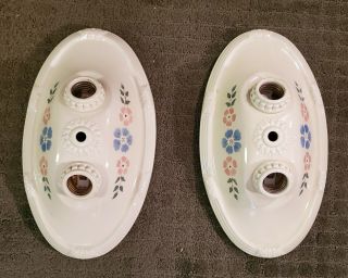 Pair Vintage 1930s Porcelier Porcelain Double Light Fixtures Wall Bathroom