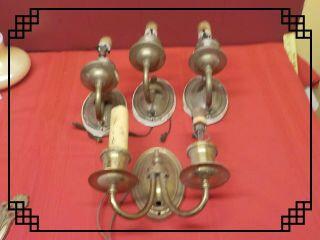 (4) Vintage Metal Hanging Wall Sconce Light Fixtures 3 Singles Double