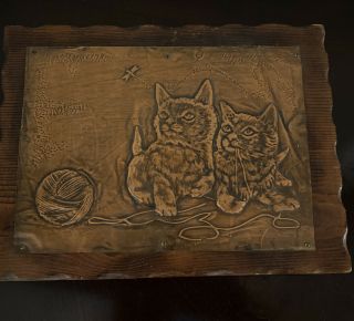 Vintage 70’s Kittens Cats Hand Pressed Tooled Copper Wall Hanging Picture
