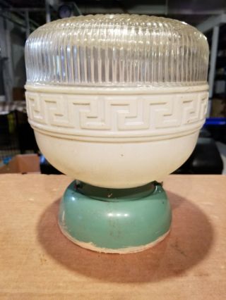 Vintage Retro Milk Glass / Clear Ceiling Flush Mount Light Fixture Art Deco