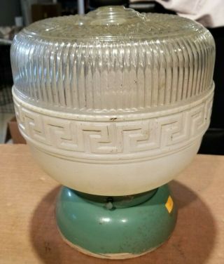 Vintage RETRO Milk Glass / Clear Ceiling Flush Mount Light Fixture ART DECO 3