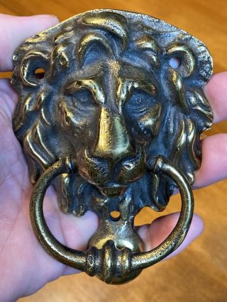Vntg Antique Cast Brass Or Bronze Lion Head Door Knocker Marked Made In England