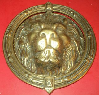 Large Vintage Brass Lion Head Door Knocker 8.  5 " Wide Priority Mail
