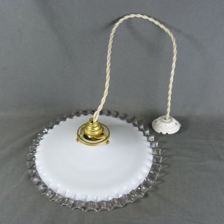 Vintage French Ruffled Opaline Milk Glass Ceiling Shade,  W/hardware,  Ø 10.  1/2 "
