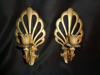 Vintage Andrea By Sadek Solid Brass Wall Sconces Candle Holder 10 "