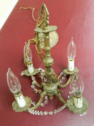 Antique Vintage Spain Chandelier Bronze Brass 4 Arm Petite Light Fixture