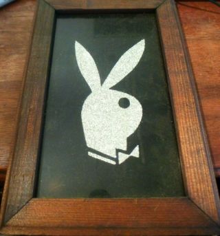 Vintage 1980’s Playboy Bunny Logo Carnival Prize Mirror 9 1/2 ”x 6 1/2” In Frame
