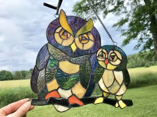Stained Glass Owls,  Tiffany Style,  Handcrafted,  Slag Glass,  Birds,  Sun Catchers