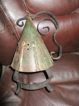 Antique Arts Crafts Cottage Bungalow Porch Light Sconce Tin Witch Hat As Found