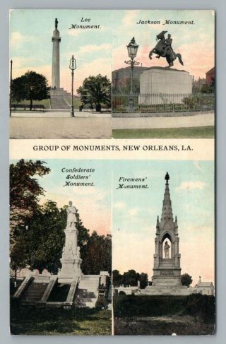 Orleans Confederate Monument Multiview Rare Antique Postcard Lee Circle 1910