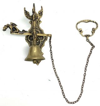 Vintage Brass Monastery Door Bell With Angel & Dragon Chain Pull Bell