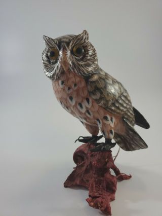 Vintage Wooden Carved Owl Bird Hand Painted Solid Statue Figurine 6.  5 "