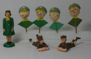 Vintage Girl Scout Brownies Figures Cake Cupcake Toppers 1950 