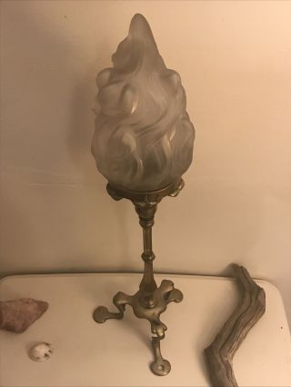 Vintage Art Deco Ornate Brass Frosted Glass Flame Lamp - Project