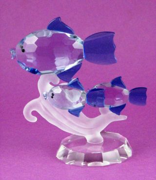 Faceted Crystal Fish Figurine Blue & Purple With Frosted Wave Collectible