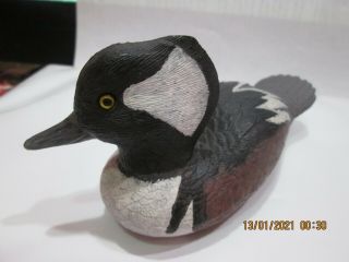Carved Wood Duck Hooded Merganser Hand Painted Signed & Dated 