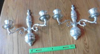 Silverplate Brass Candle Sconces Wall Mount Double Arm Holder Vintage Epns India