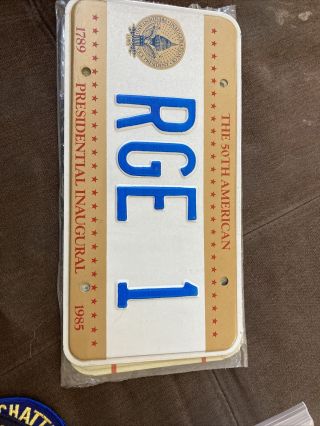 1985 Reagan Presidential Inaugural [rge 1] Vanity License Plate Washington Dc