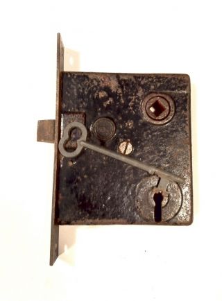 Antique Victorian Era Mortise Door Lock Latch W/ Skeleton Key Properly E