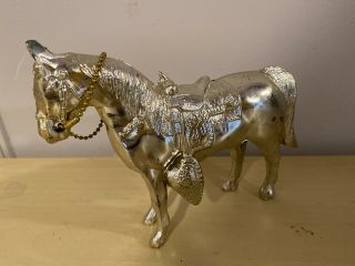 Old Vintage Silver Tone Pot Metal Carnival Prize Parade Horse Fancy Saddle