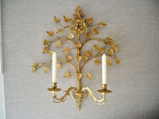 Antique Large Solid Brass Wall Sconce Two Arm Candle Holder Ornate Detail