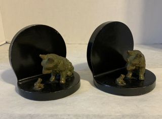 Vintage Black Bronze Finish Scottie Dog With Frog Bookends
