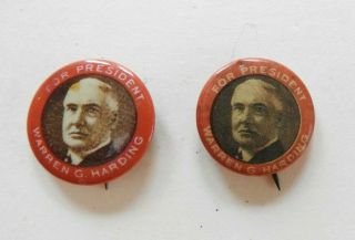 (2) 1920 Presidential Candidate Warren G Harding Republican Pinback Button